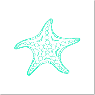 Starfish (cyan/white) Posters and Art